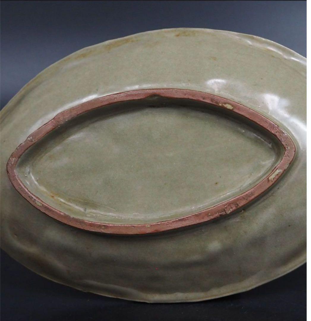 水芙蓉送料無料　江戸時代　青磁亀文向付　18.5×12ｃｍ