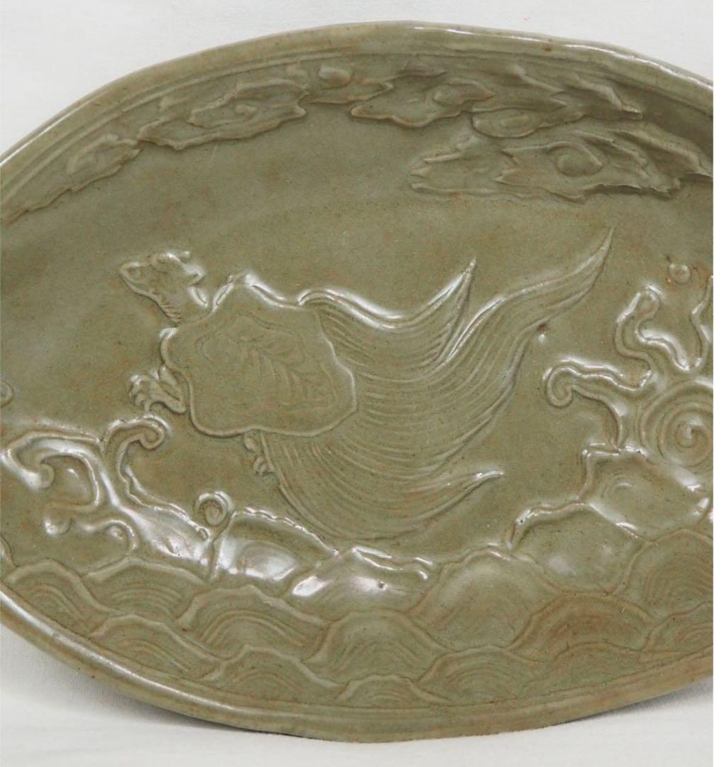 水芙蓉送料無料　江戸時代　青磁亀文向付　18.5×12ｃｍ