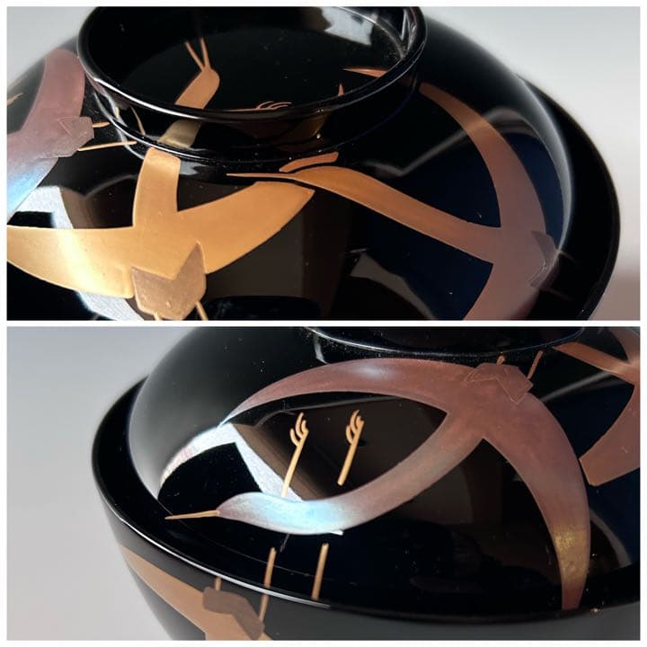 煮物椀　琳派　鶴蒔絵　五客組　静寛　共箱　山中塗　懐石　漆器　正月　初釜　茶道具