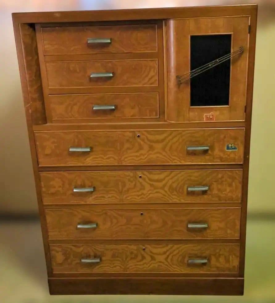 昭和　レトロ　タンス　箪笥　チェスト　引き出し　波板ガラス　ガラス戸