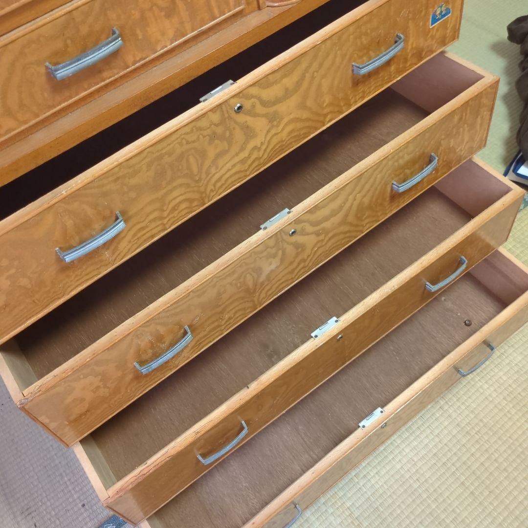 昭和　レトロ　タンス　箪笥　チェスト　引き出し　波板ガラス　ガラス戸