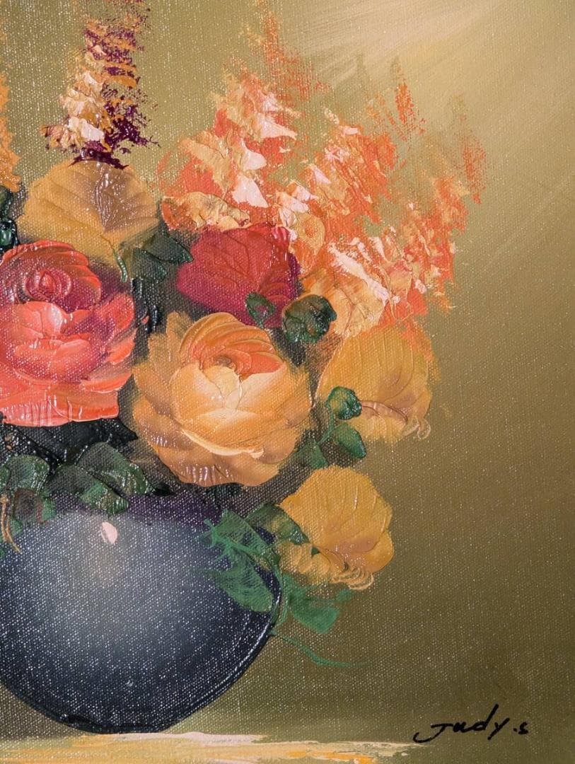 【真作】絵画　油彩6号　花のある静物　華やかな色彩が魅力の油彩画　W54