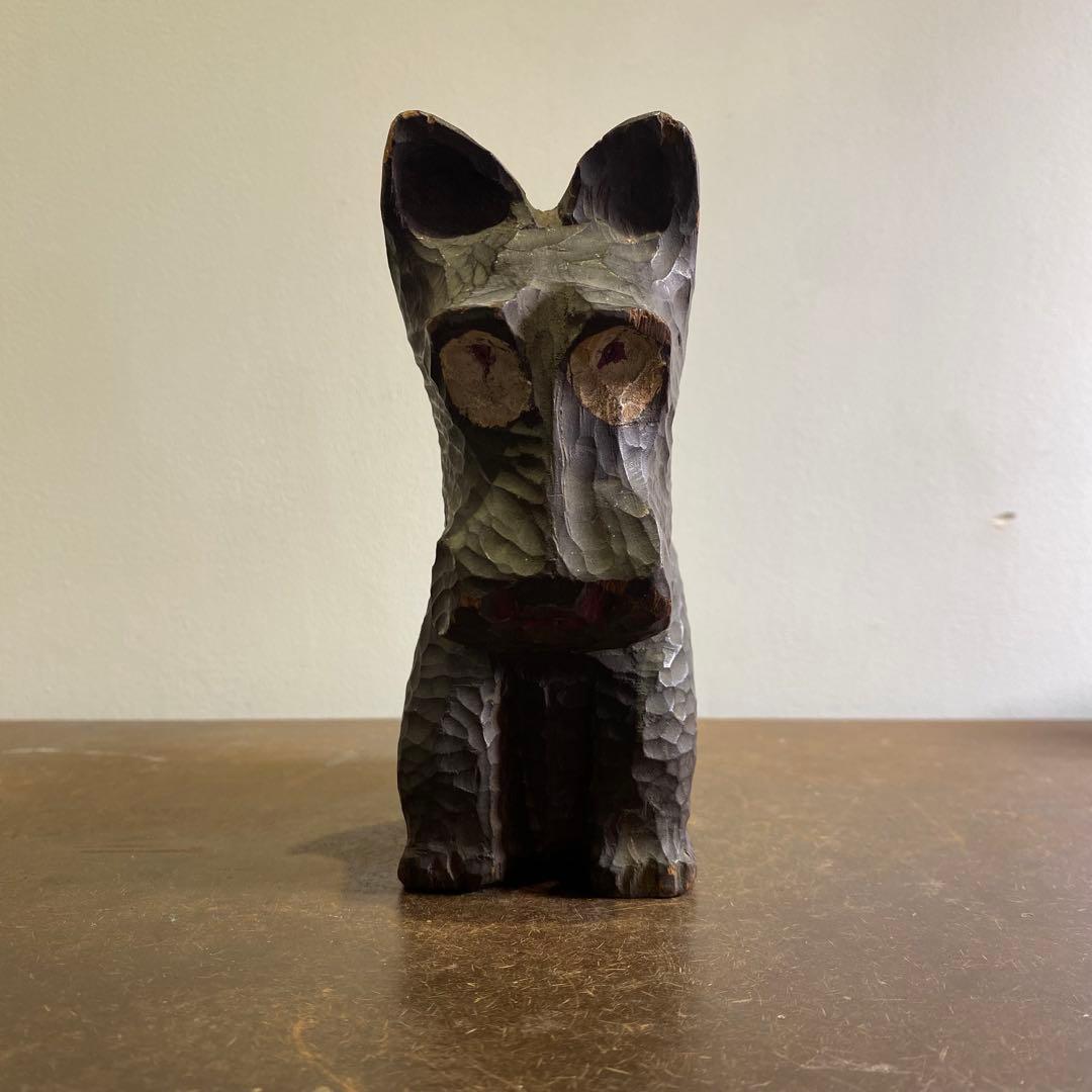 古い木彫りの犬 アンティーク