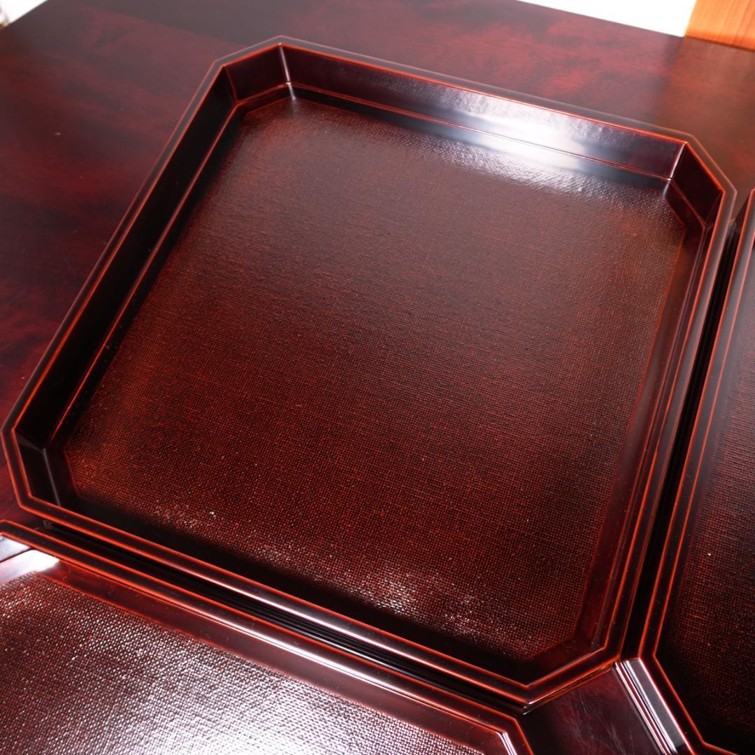 輪島塗の名店 五島屋謹製 溜塗 裏黒塗 布張 卓上膳 盆 5客 共箱