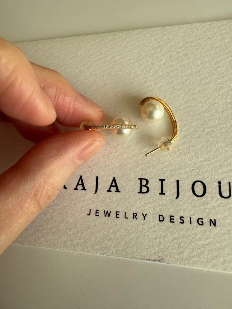 カジャビジュー　イエローゴールドダイヤパールピアス