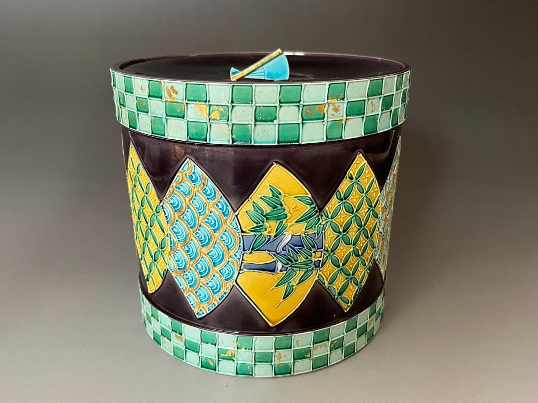 中村翠嵐 紫交趾地紙ツナギ　水指　茶道具