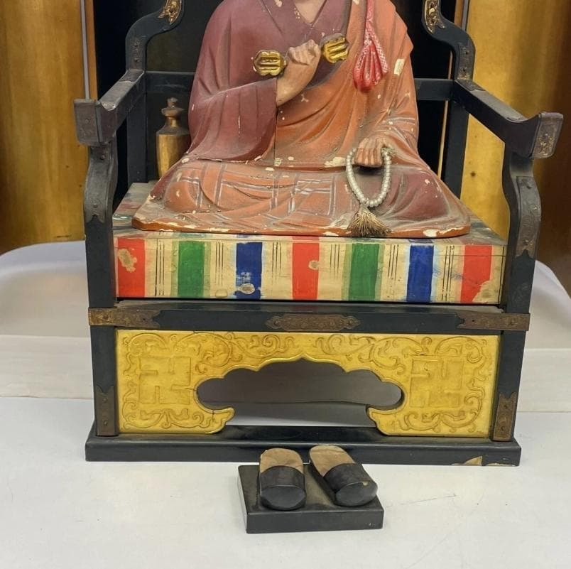 仏教美術 時代物 木彫り 弘法大師像 厨子入り 空海 仏像 骨董 古玩