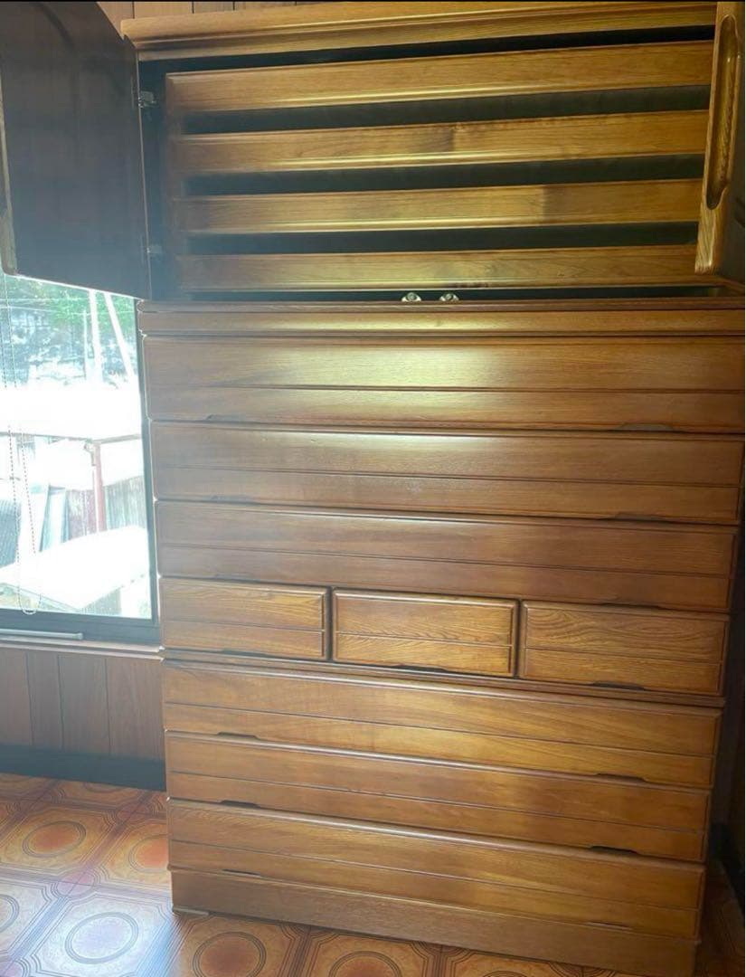 着物収納棚4段 着物箪笥　婚礼箪笥 和ダンス 大川家具　レトロ　木目調