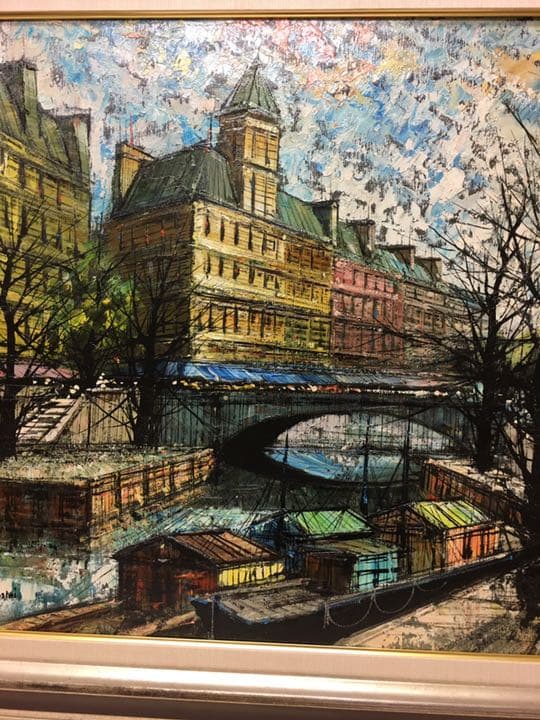 油絵手書き原画  ベニスの運河  イタリア画家バツシーニ作品大作