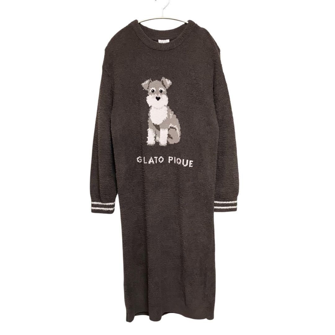 ジェラートピケ　ルームウェア　ワンピース　シュナウザー　ダークブラウン　F