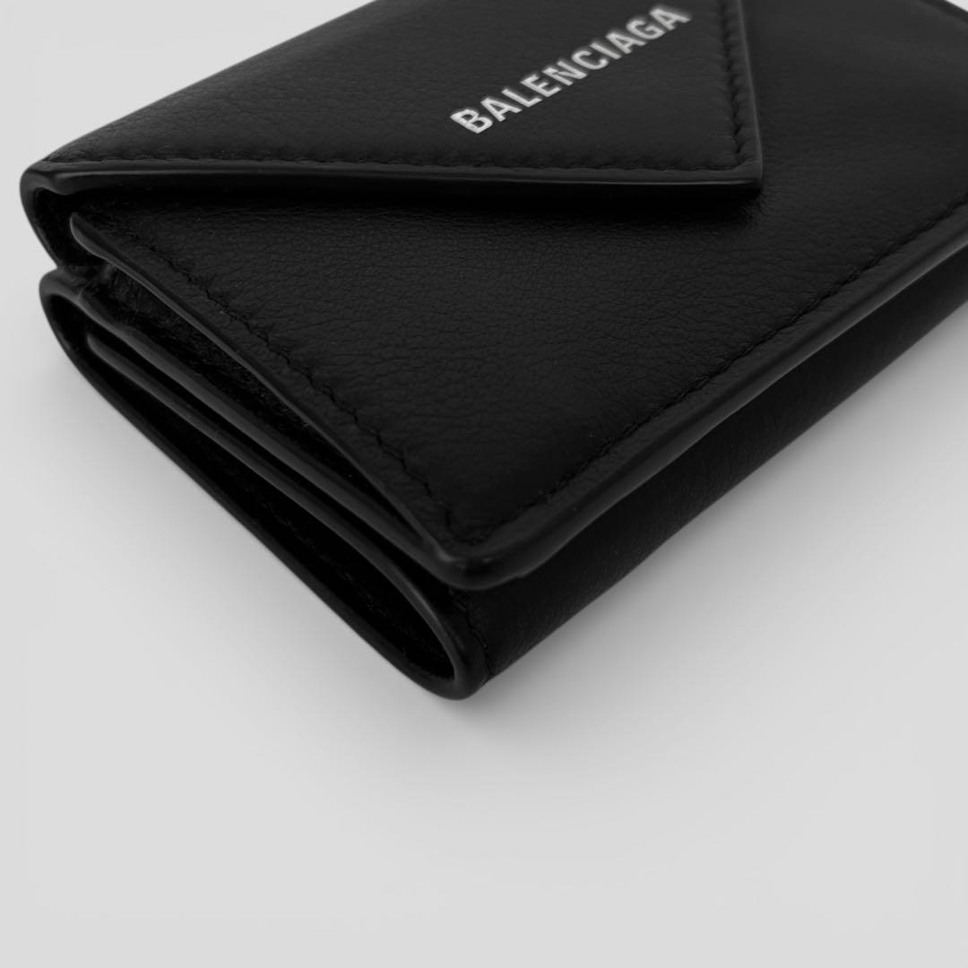 展示品 バレンシアガ ペーパー ミニウォレット レザー ブラック 三つ折り財布