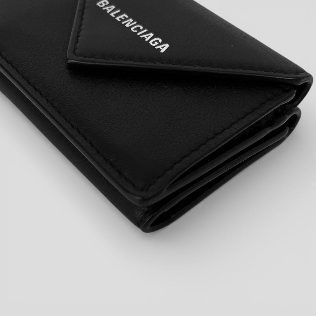 展示品 バレンシアガ ペーパー ミニウォレット レザー ブラック 三つ折り財布