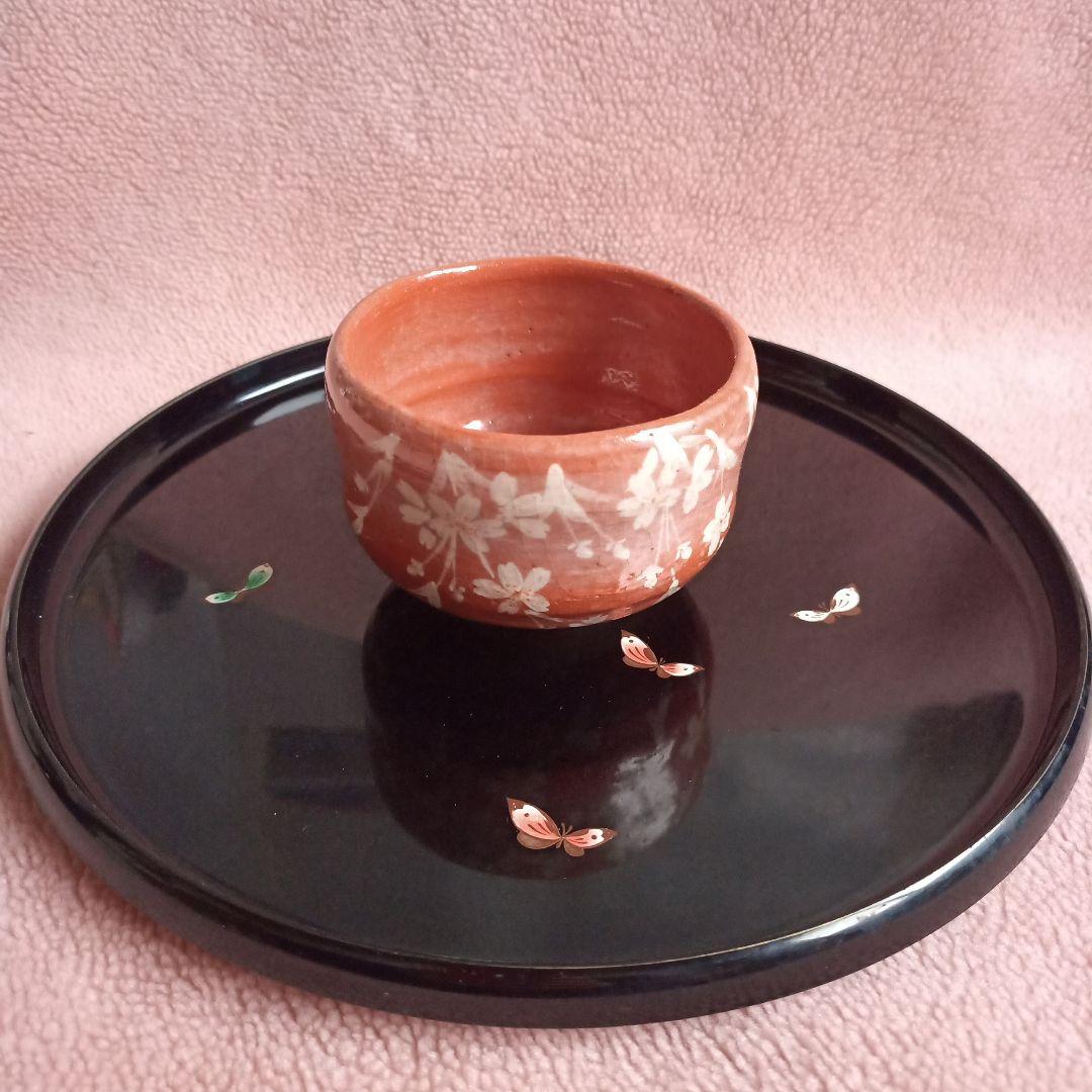 清水焼 抹茶 茶碗 樂入 楽入 窯 茶道具 茶道 陶芸品 骨董品 茶碗 桜 吉村