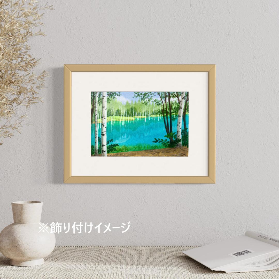 アクリル画　原画　「美瑛・青い池03」額縁付　SMサイズ　風景画