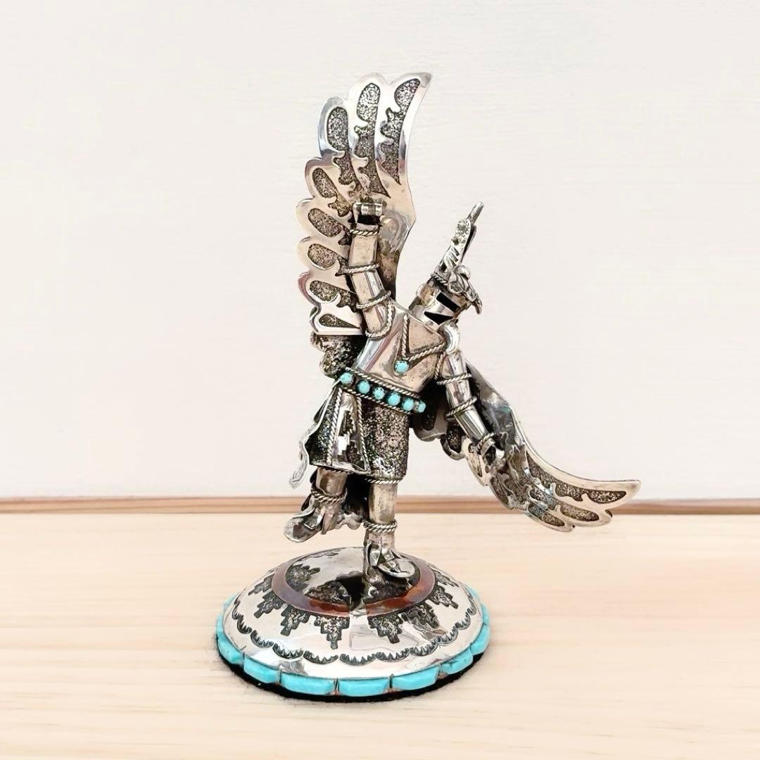 ナバホ族 スターリングシルバー カチナ イーグルダンサー シルバーターコイズ彫刻