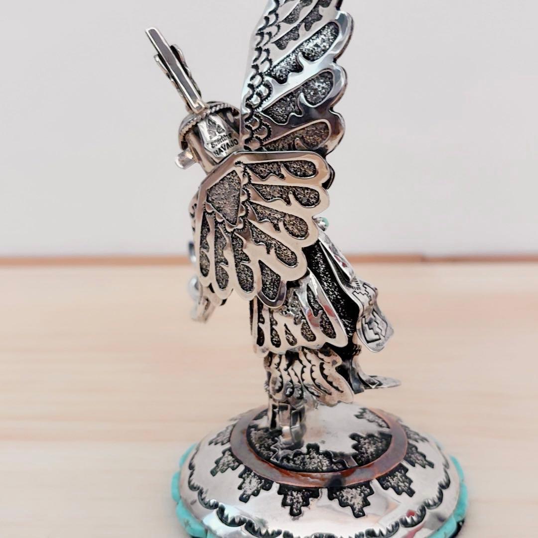 ナバホ族 スターリングシルバー カチナ イーグルダンサー シルバーターコイズ彫刻