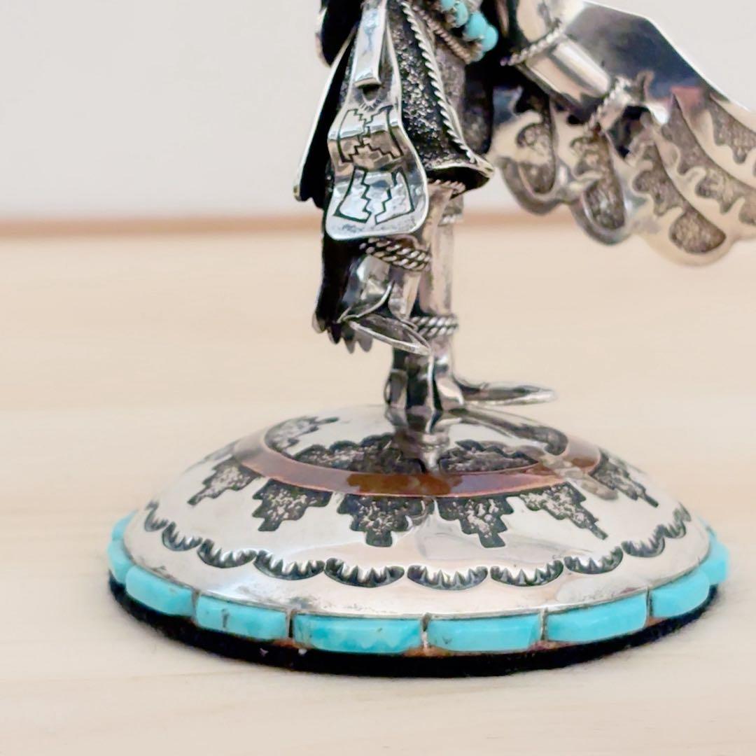 ナバホ族 スターリングシルバー カチナ イーグルダンサー シルバーターコイズ彫刻