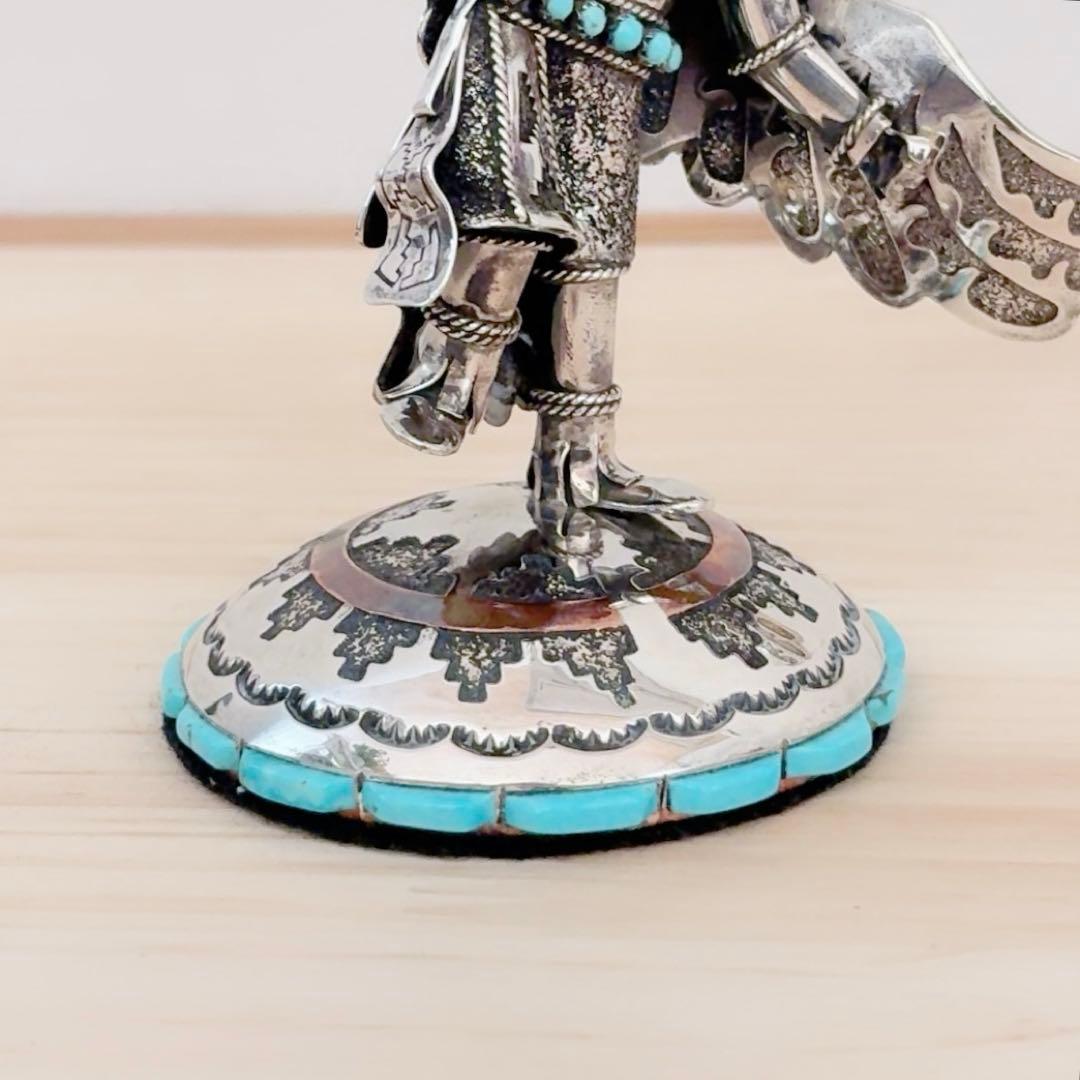 ナバホ族 スターリングシルバー カチナ イーグルダンサー シルバーターコイズ彫刻