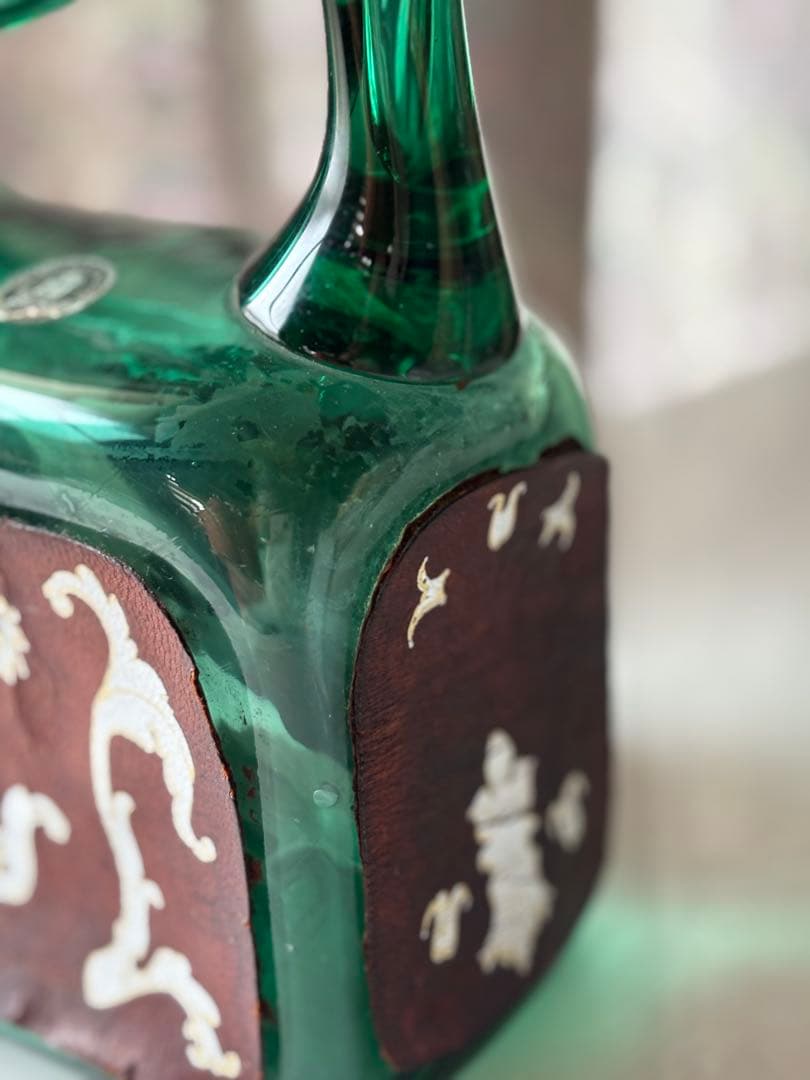 ガラス　角　ピッチャー　ハンドメイド　グリーン　希少　ヴィンテージ　工芸品