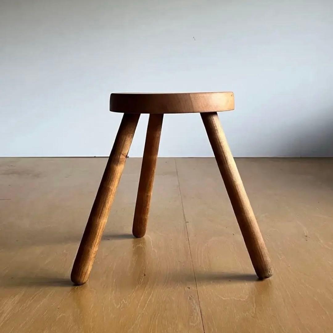 ヴィンテージスツール 3本脚 ブルータリズム フランス製 無垢材