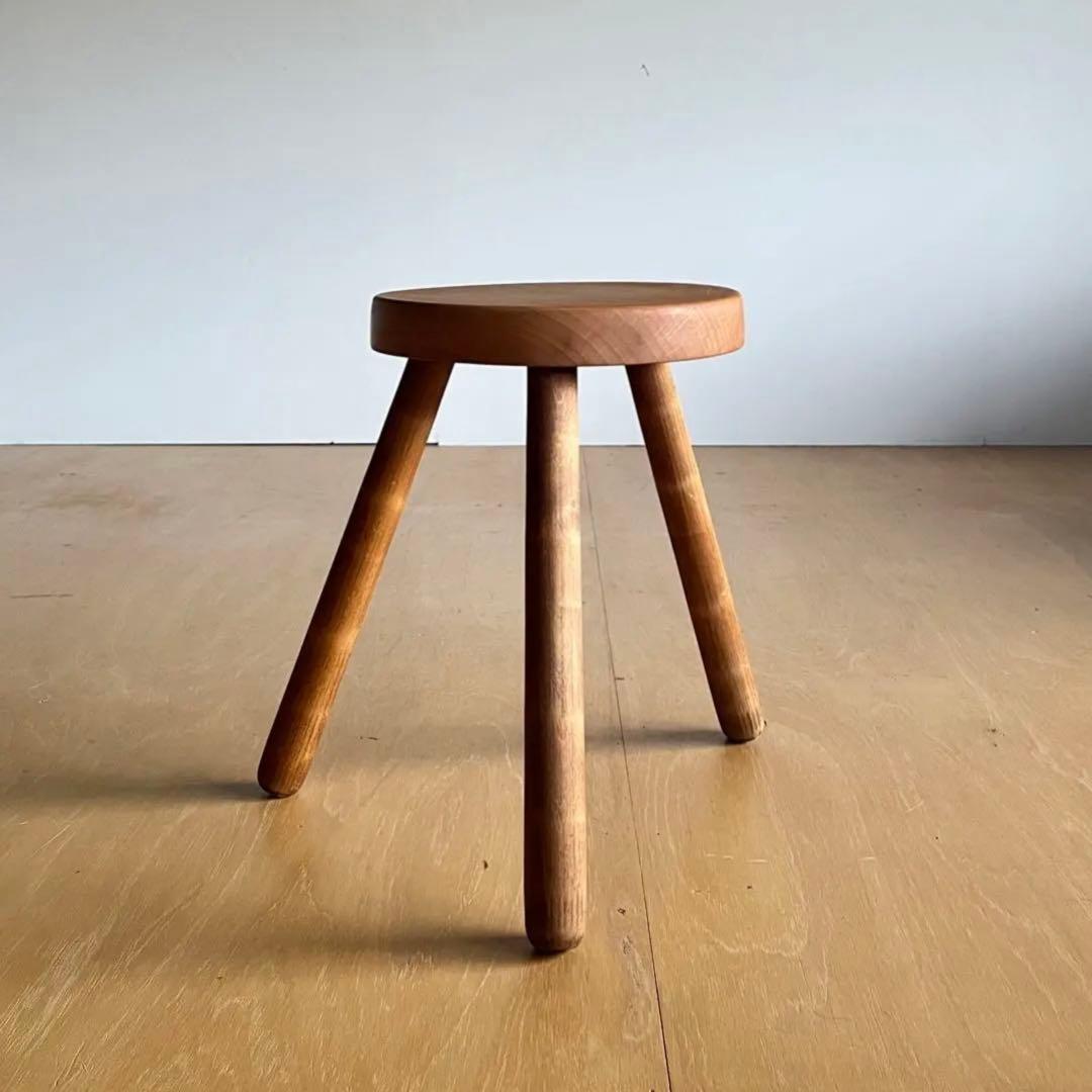 ヴィンテージスツール 3本脚 ブルータリズム フランス製 無垢材