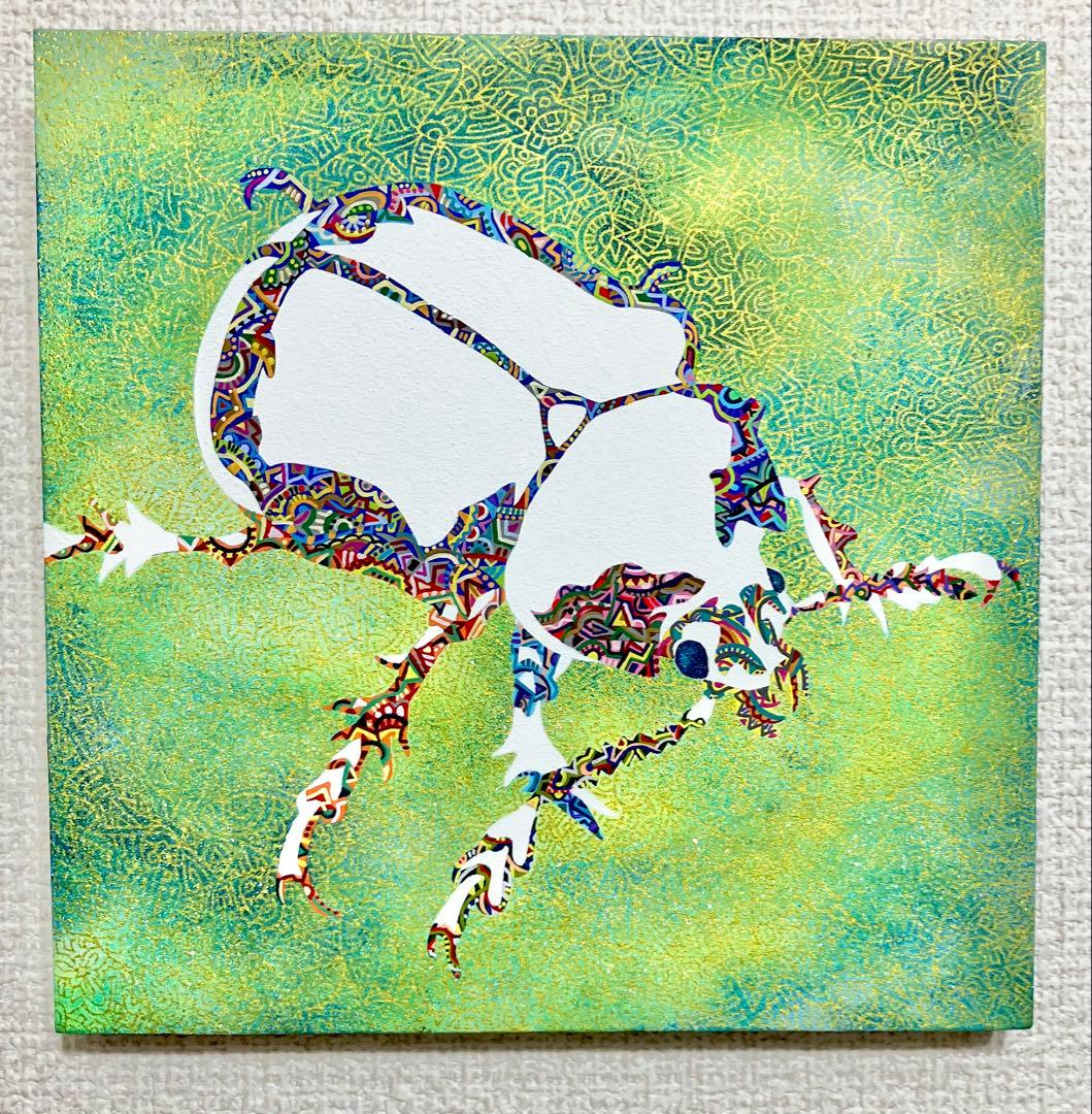 値下げ　原画　虫　昆虫　動物画　絵画　アクリル画　現代アート　細密画　一点物