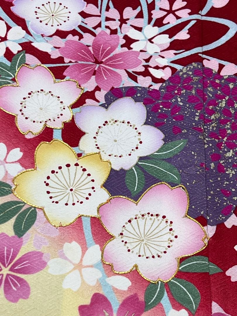 振り袖　フルセット　金彩加工　刺繍入り　長襦袢付　成人式　赤　641