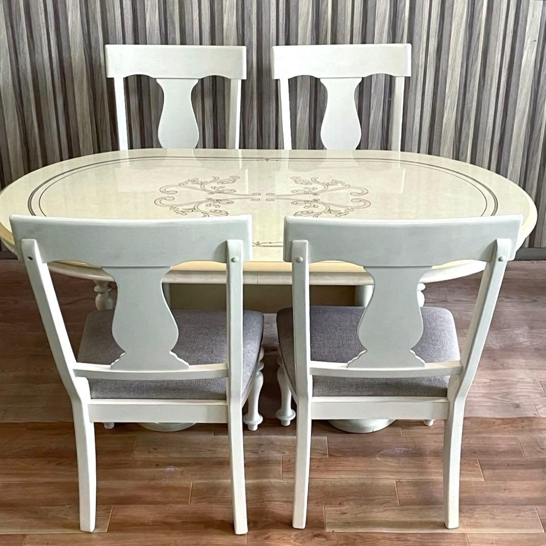 【イタリア家具風】ダイニングテーブルセット 4人掛け オーバル型 サルタレッリ風