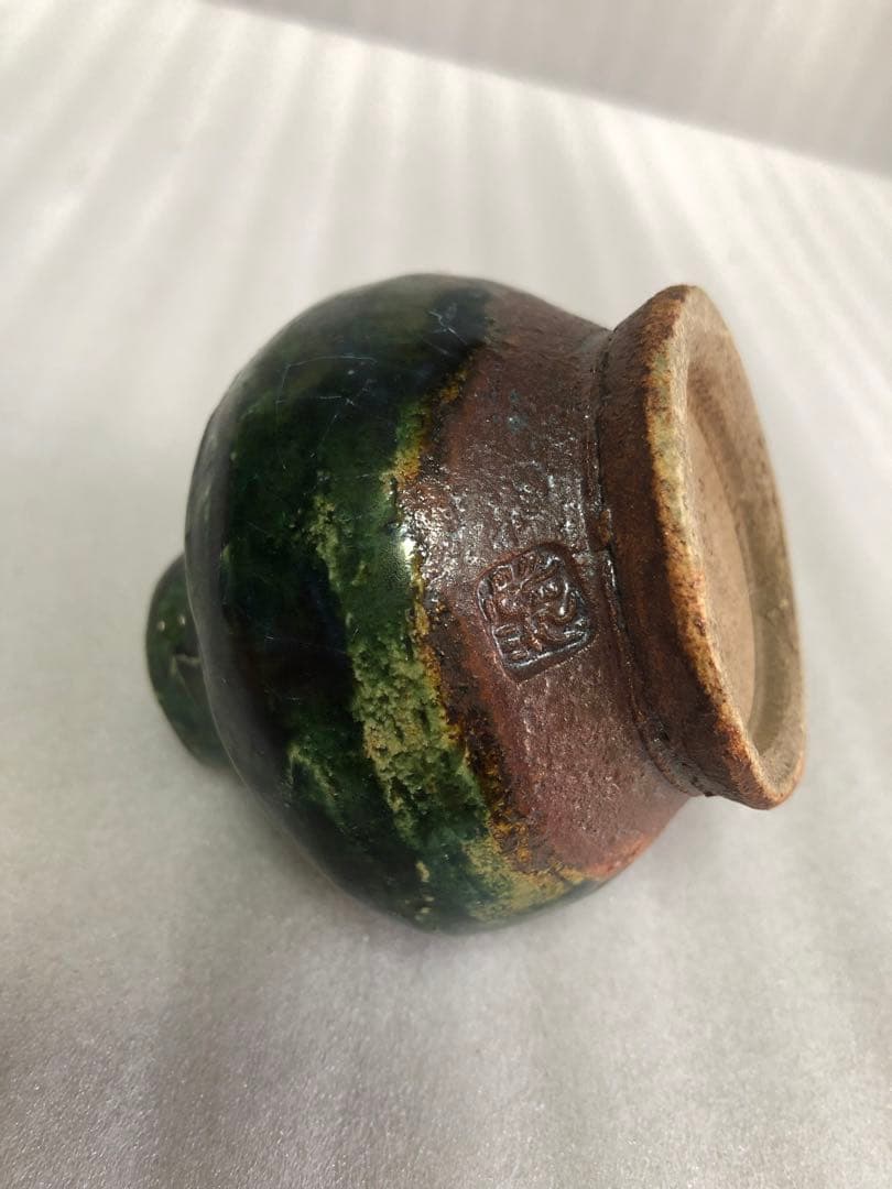 フクロウ 古織部焼 古美術 工芸品 花器 高さ約8cm 置物 インテリア