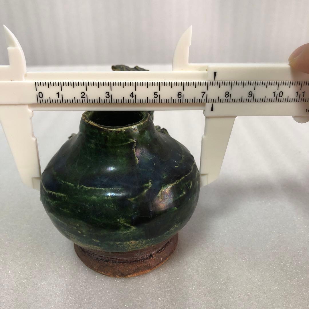 フクロウ 古織部焼 古美術 工芸品 花器 高さ約8cm 置物 インテリア