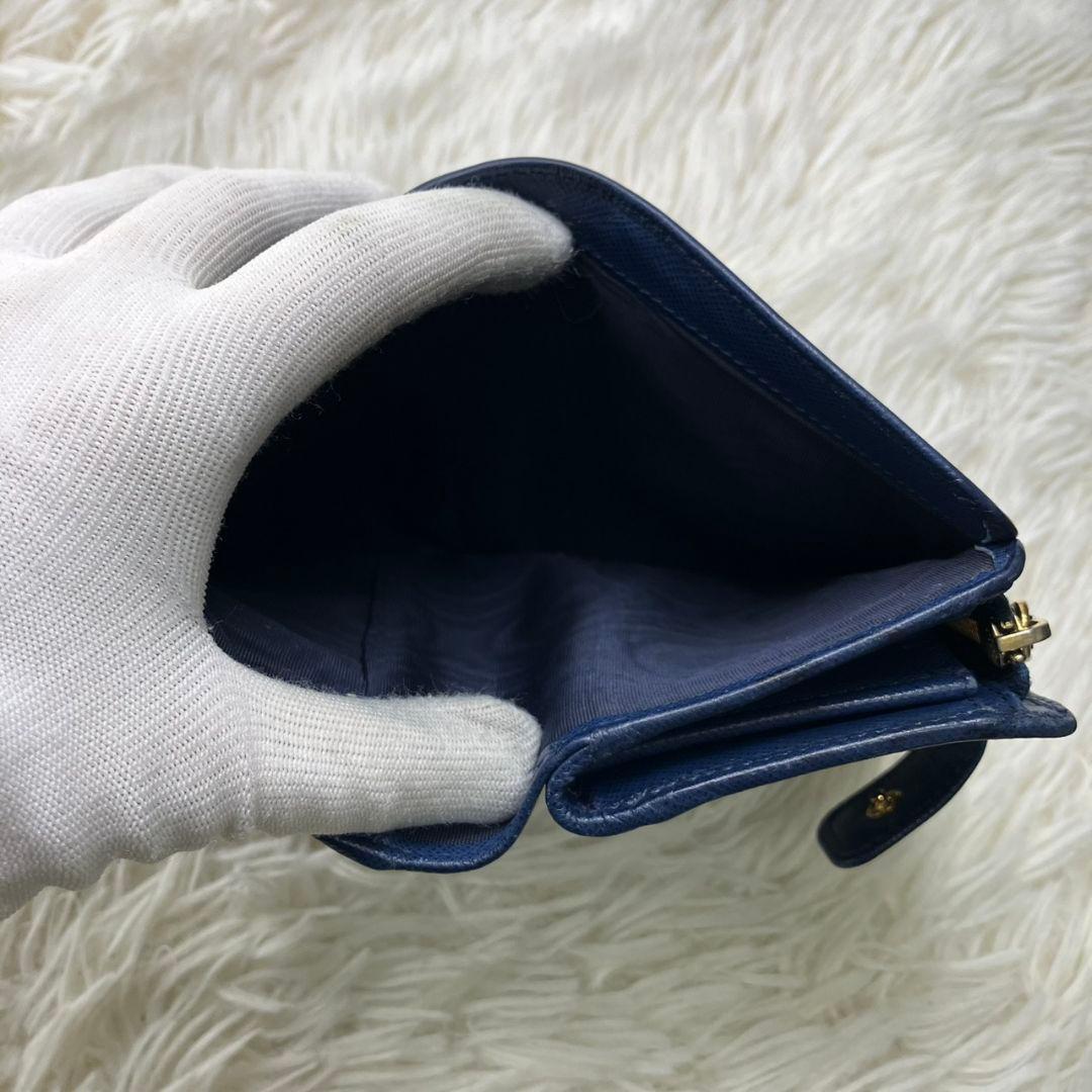 PRADA プラダ 二つ折り財布 ネイビー ゴールドロゴ