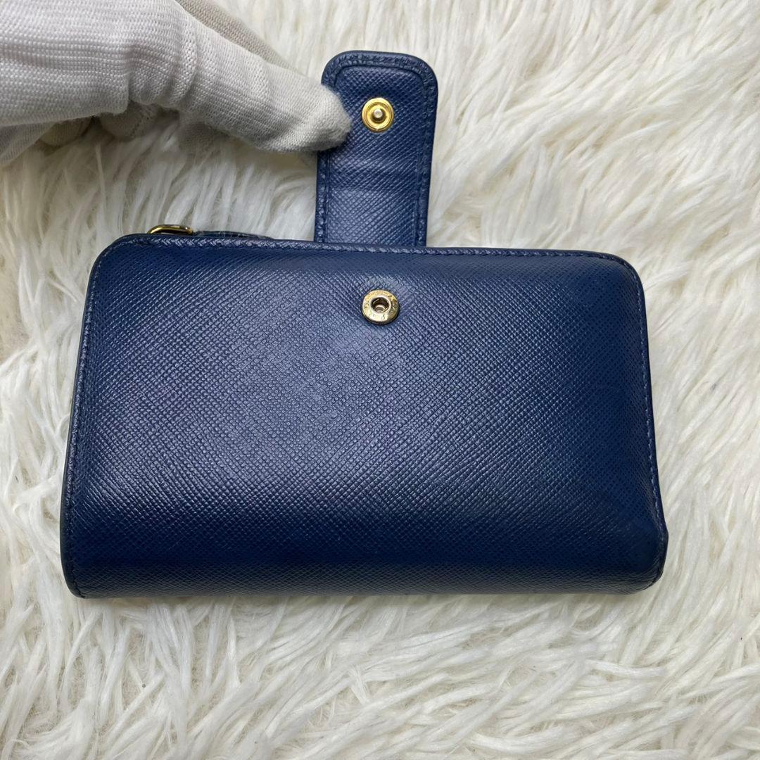 PRADA プラダ 二つ折り財布 ネイビー ゴールドロゴ