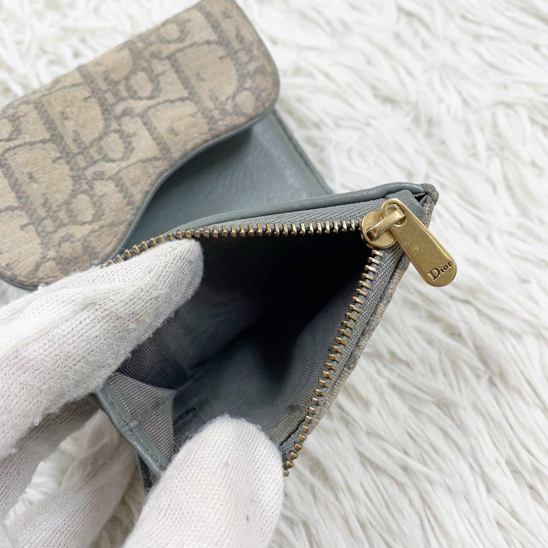 【✨美品✨】ディオール 三つ折り財布オブリーク サドル トロッター柄 グレー
