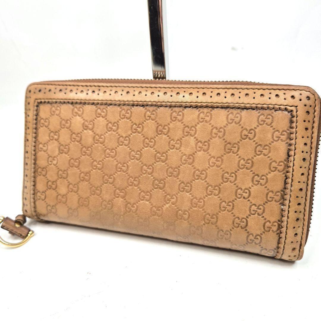 美品 GUCCI ラウンドファスナー マイクロシマレザー ホースビット