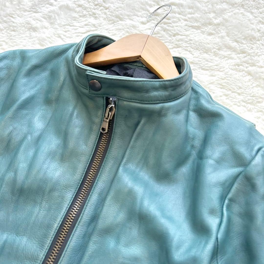 【希少】SHELLAC カウレザー シングルライダース y2k ブルー 46