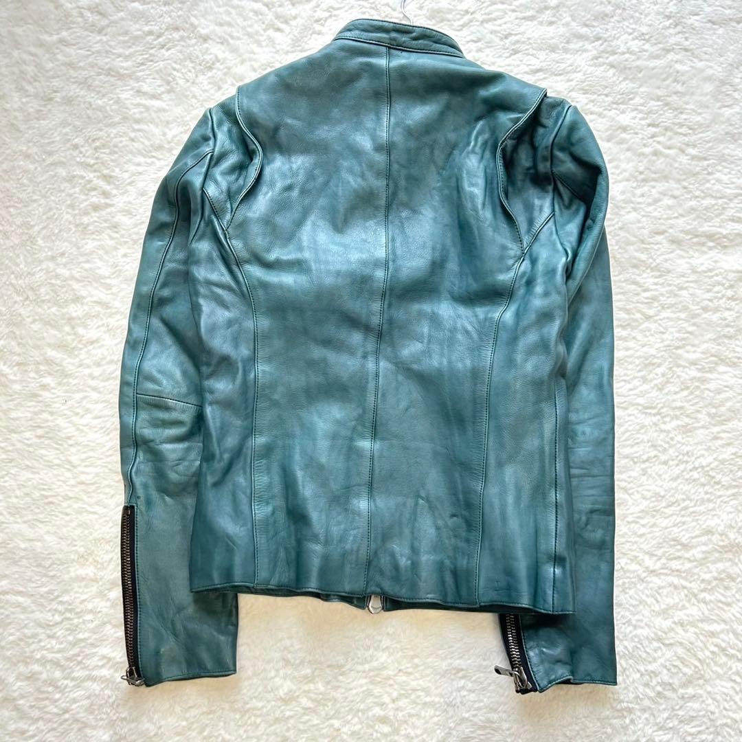 【希少】SHELLAC カウレザー シングルライダース y2k ブルー 46