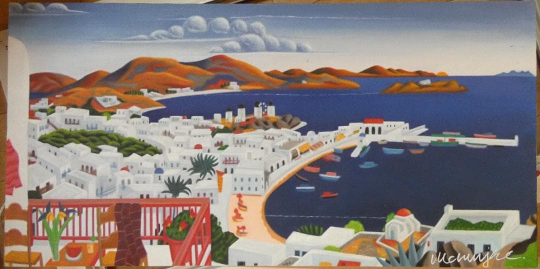 大型油絵　トーマス・マックナイト【　風景　】手描き 肉筆　アメリカ画家 額付き