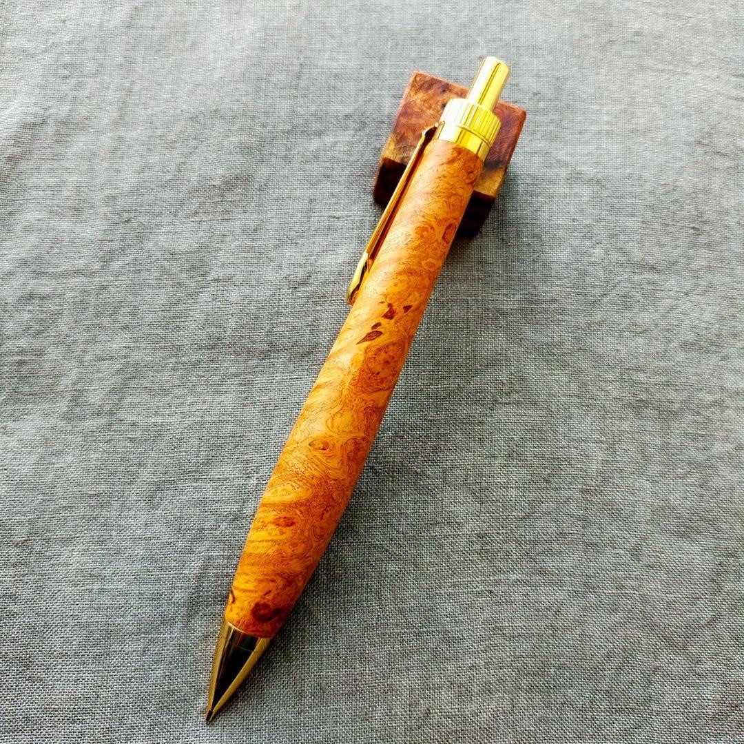 ハンドメイド　木軸シャープぺン　極上　花梨瘤　0.5mm　天然木　ゴールド