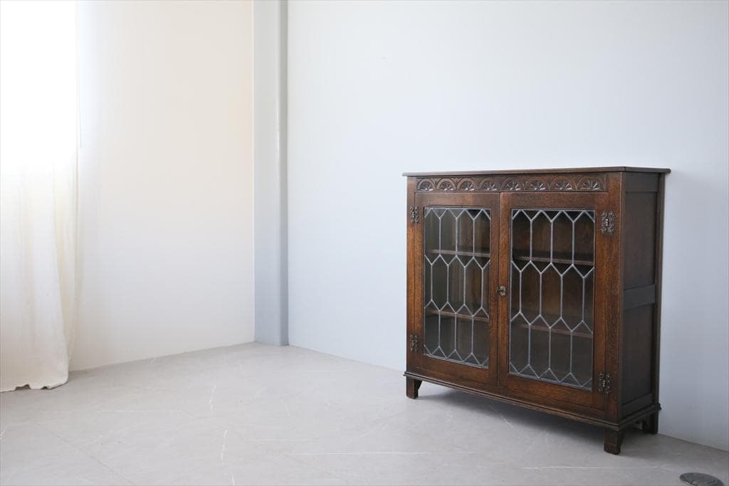 英国アンティークJC製ブックケースキャビネット/本棚/食器棚/飾り棚(91-55