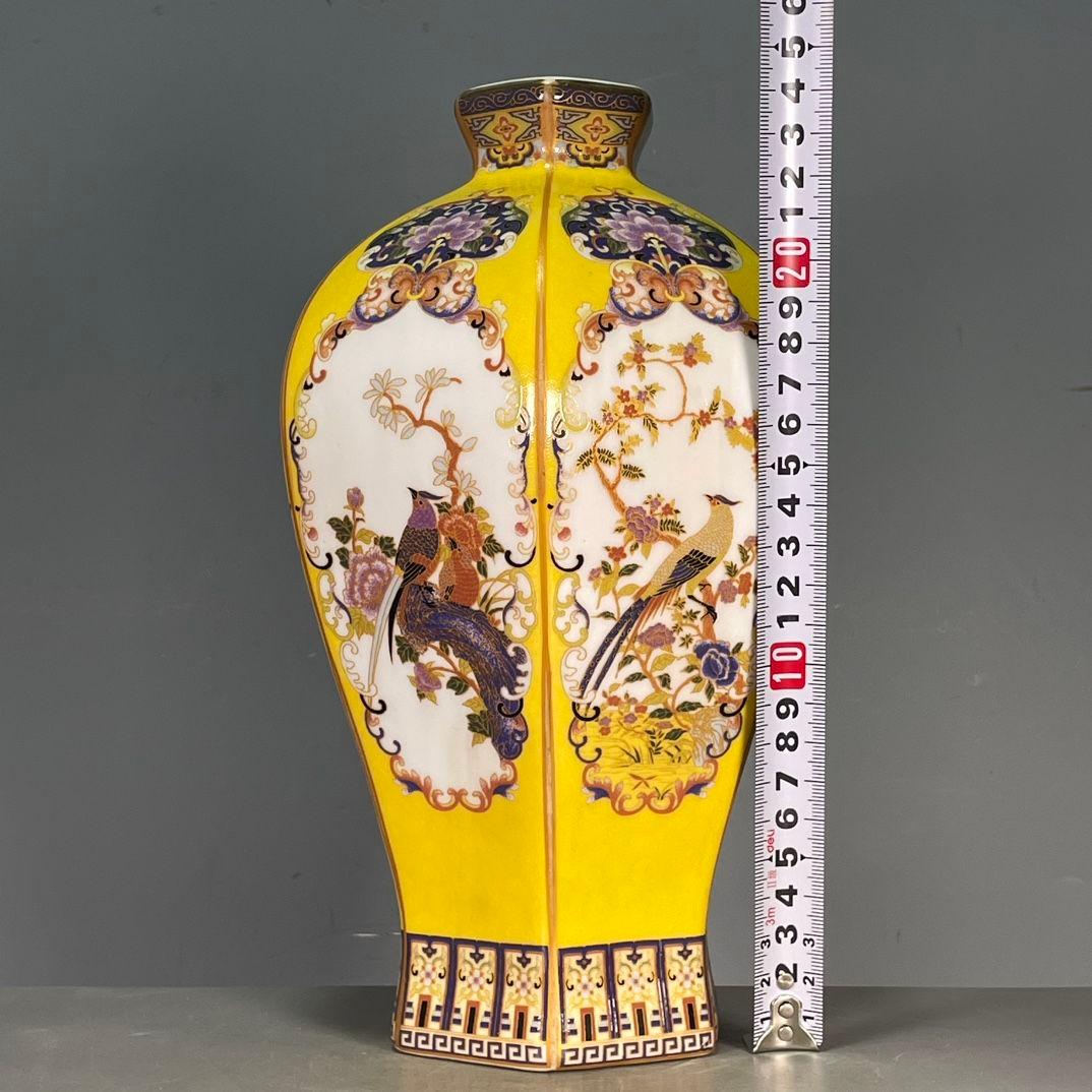 清雍正琺瑯彩花鳥図紋賞瓶 景徳鎮 陶磁器 装飾品 現代工芸品 美術品 置物