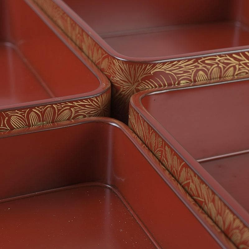 ゆりる　輪島塗　沈金蒔絵　菊彫文　手提四段重箱　共箱　M　R9137H