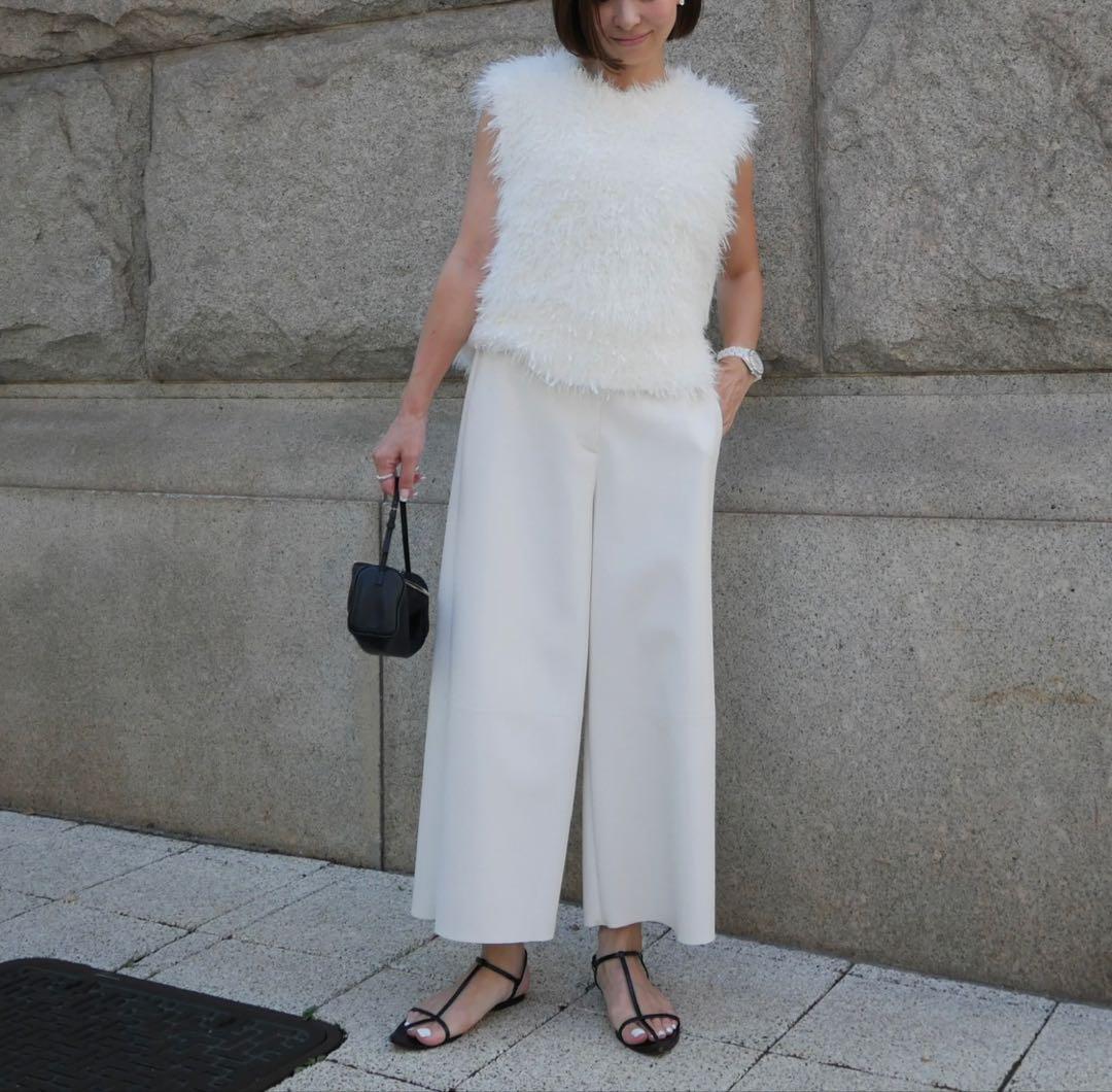 HEVE Funcouture Leather PT white ガウチョパンツ