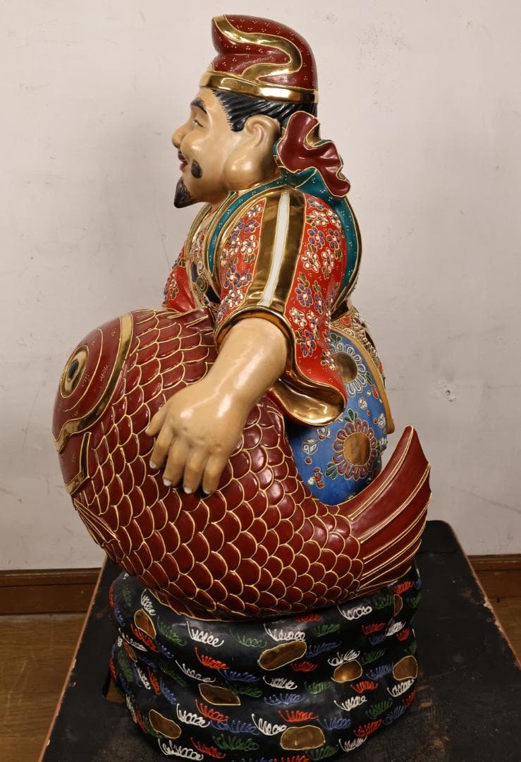 九谷焼　峰光 銘　色絵金彩　恵比寿像　七福神　置物　高さ約62cm　BK125