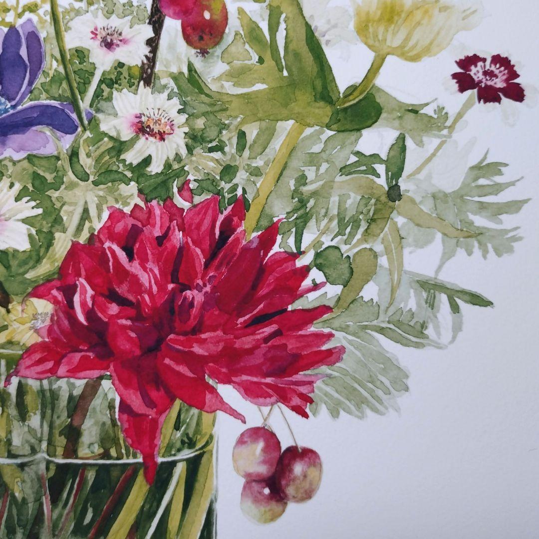 版画 額装品 柘植彩子 花の水彩画 ジクレー 限定 木製フレーム付 ボタニカル