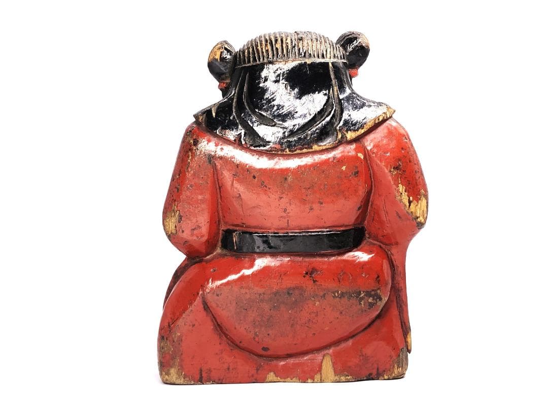 【 清朝木彫 】　巻物を見せる唐人　鑑賞ケース付き