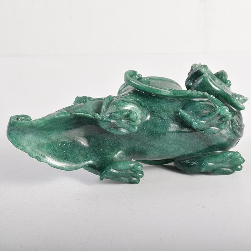 中国　玉石碧玉彫刻　神獣形　飾壷　置物　唐木台付　U　R8768