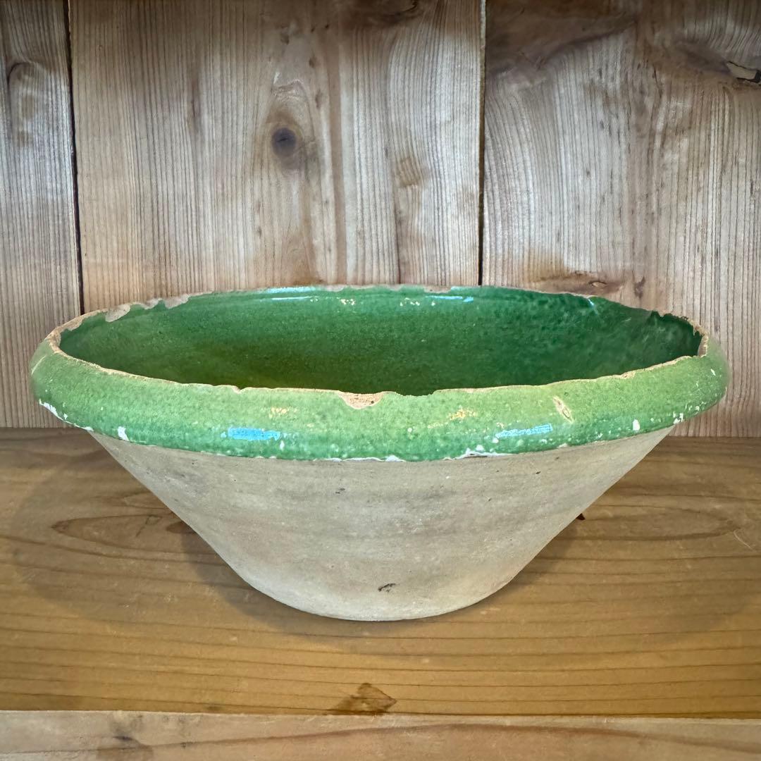 フランス 19世紀 緑釉片口ボウル 鉢 アンティーク 民藝 古道具 ビンテージ