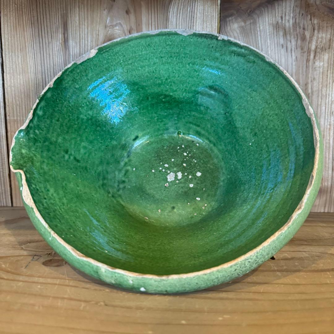 フランス 19世紀 緑釉片口ボウル 鉢 アンティーク 民藝 古道具 ビンテージ