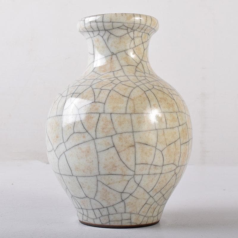 中国　大明成化年製　哥窯　白磁　金糸鉄線　氷裂文瓶　M　R7931E