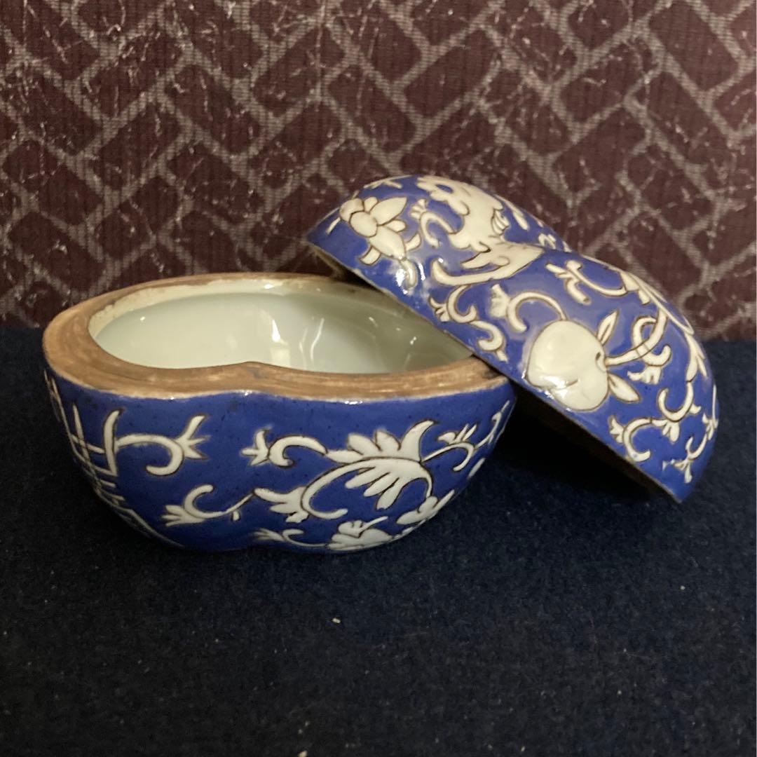 清代　同治年製　蝙蝠文合子　香合